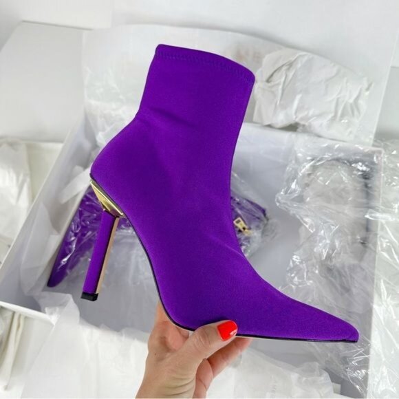 NEW Good American High Kickstand Neoprene Bootie Purple Size 10 - Picture 5 of 15